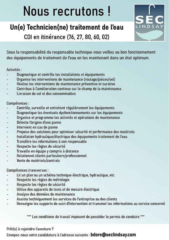 Offre d'emploi technicien itinérant normandie picardie nord pas de calais